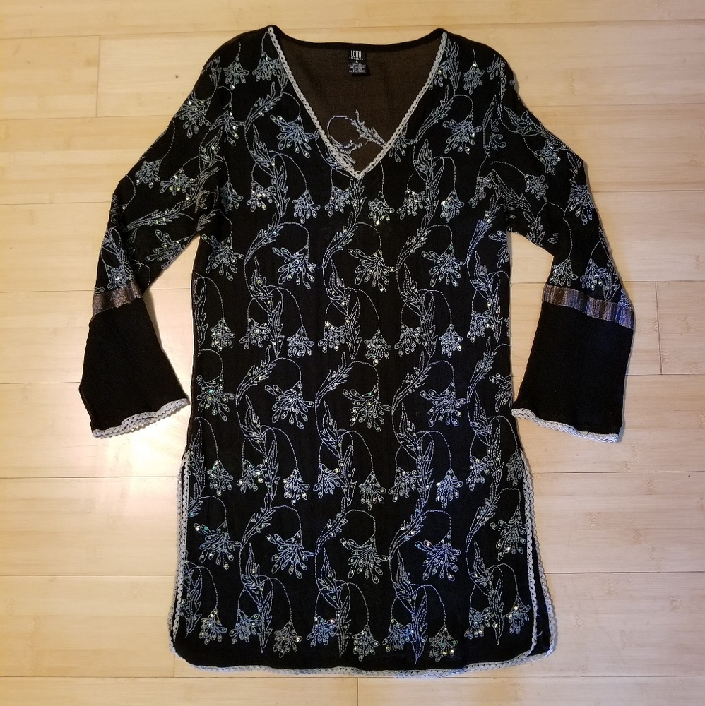 Embroidered 100% Silk Indian Tunic- V neck.